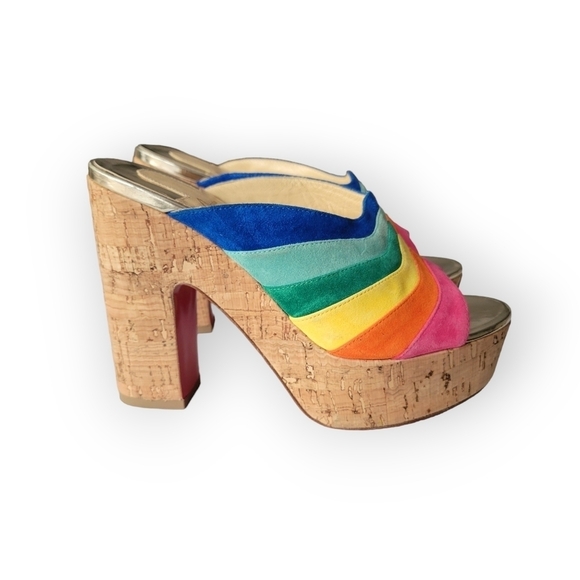 Christian Louboutin O Sister Rainbow Suede Platform Heel Slide Pumps 35 US 5 - Picture 13 of 17
